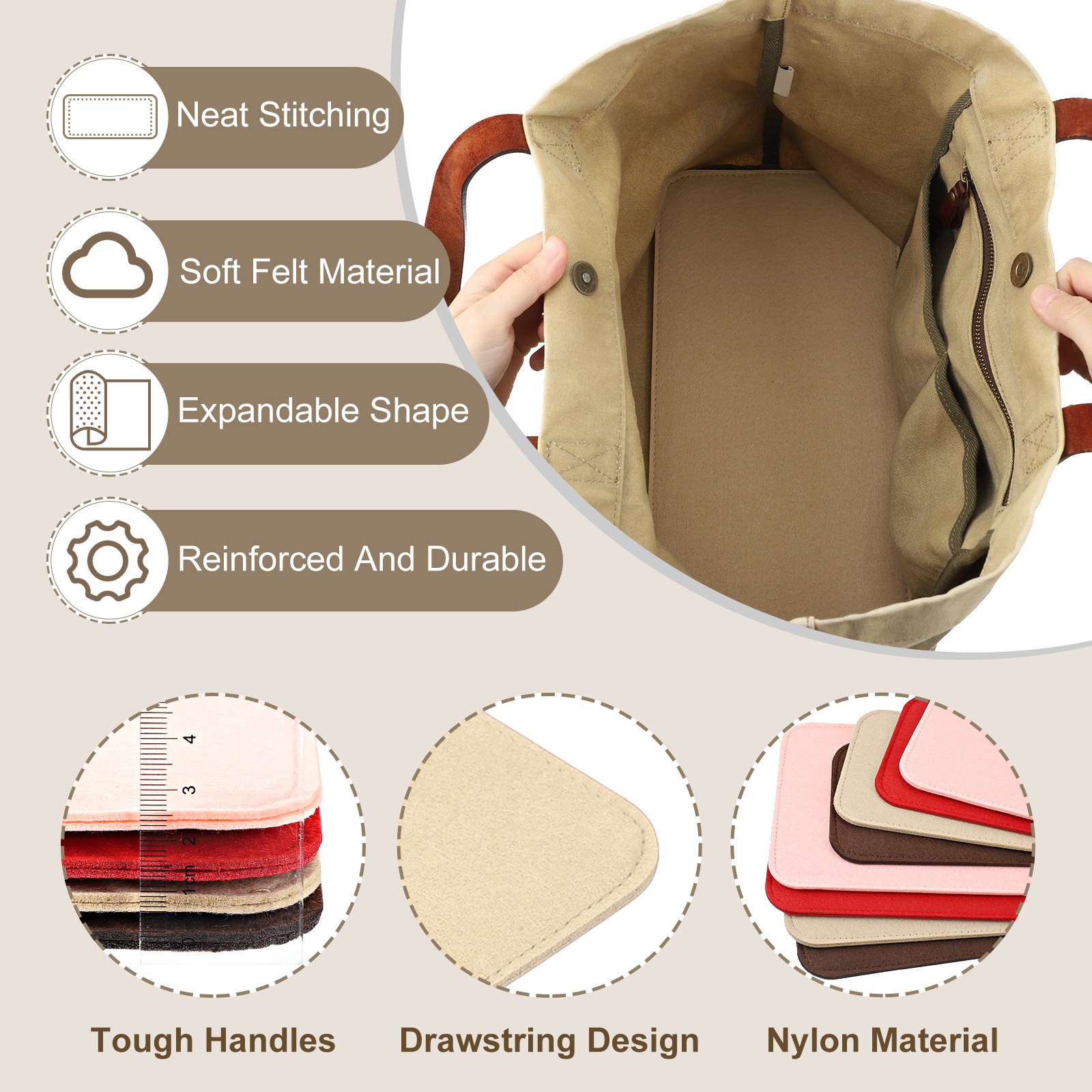 14x5 Inch Felt Base Shaper Bag Bottom Shaper Pad Purse Liner Light Beige