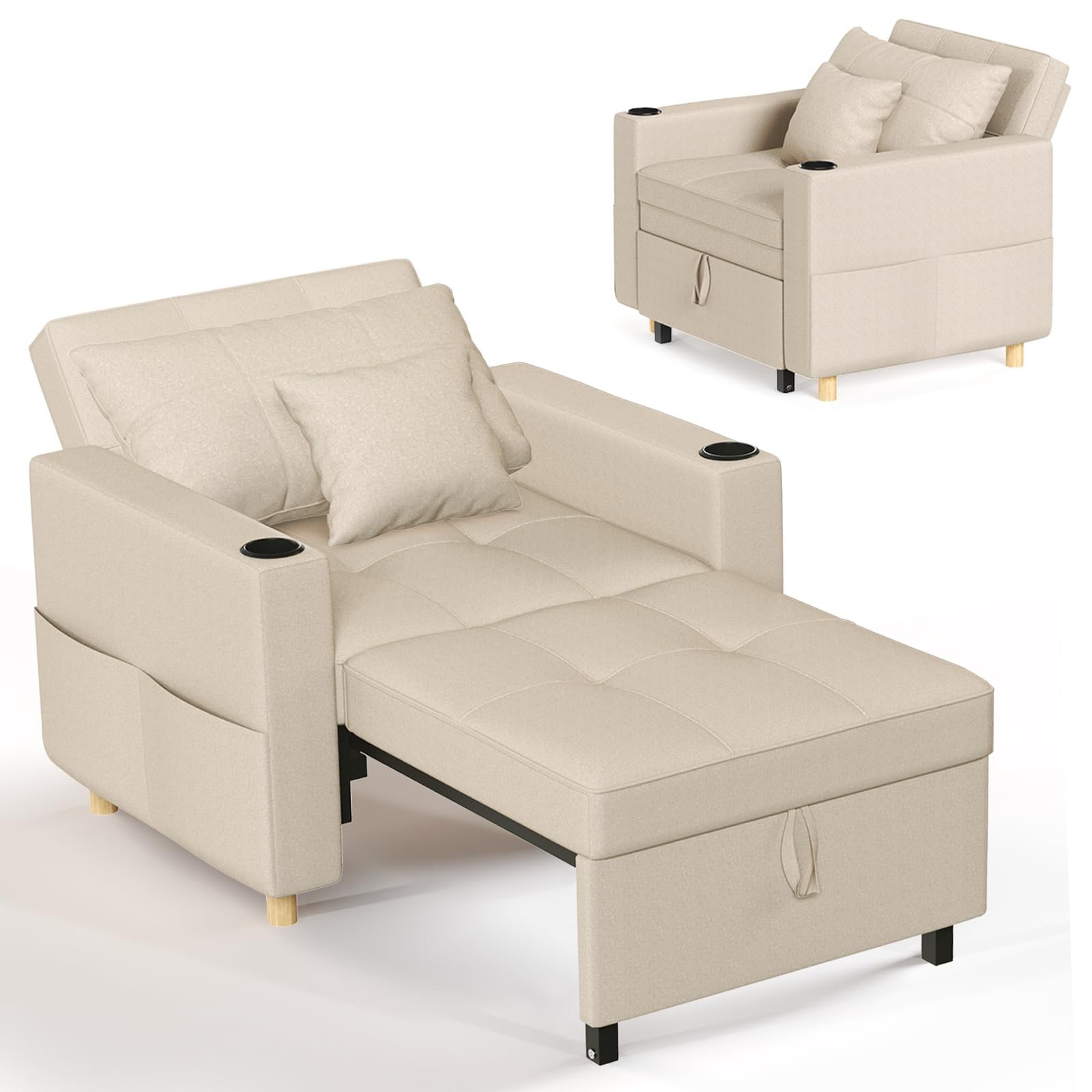 Sleeper Chair Extra Wide Convertible Chair Bed 3-in-1 Pull Out Single Sofa