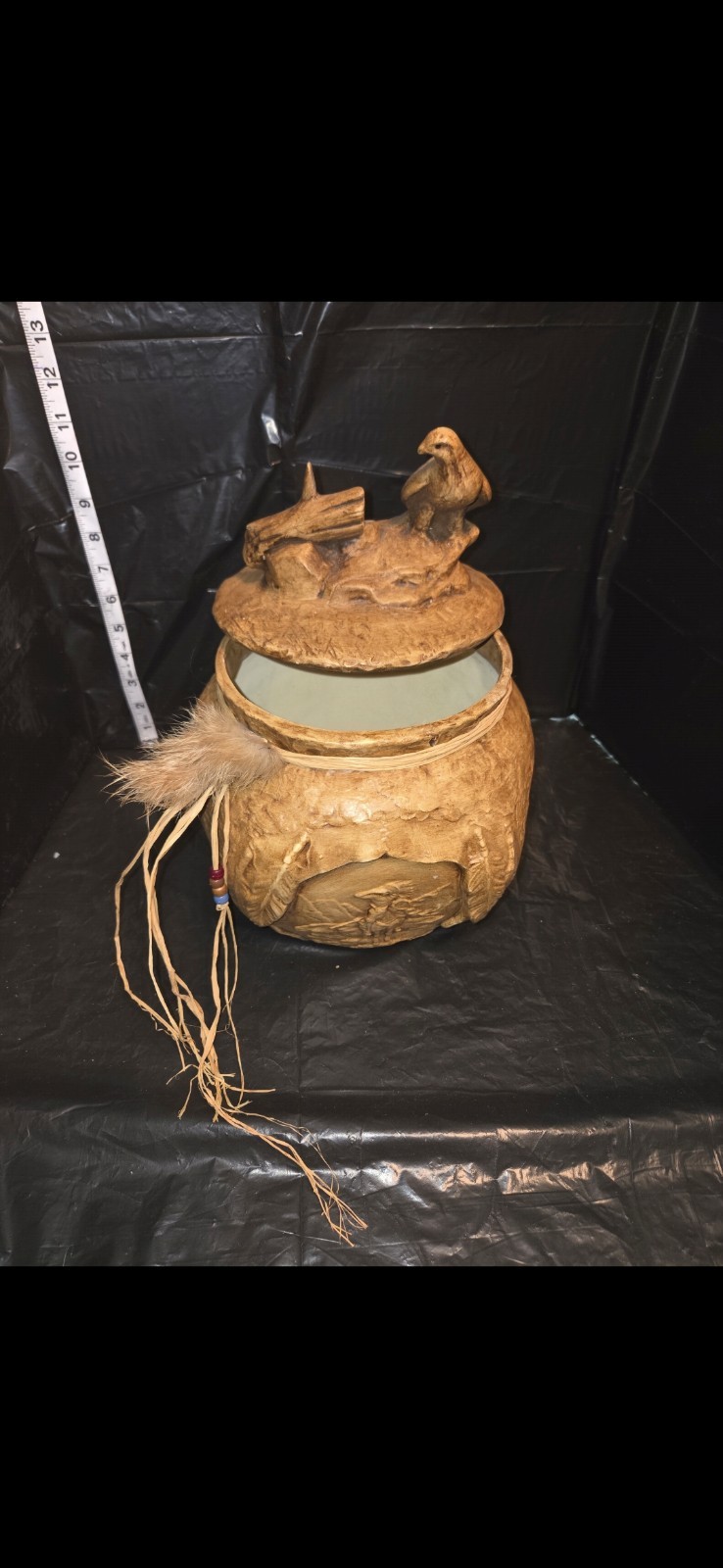 Handmade Rustic Wildlife Bird Jar – Large Wood & Fur Decor with Lid