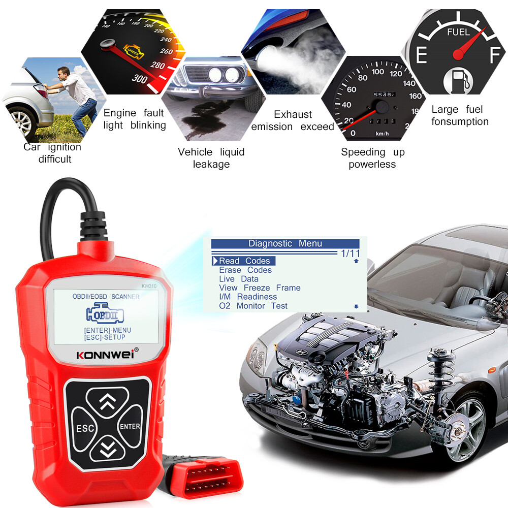 KONNWEI KW310 OBD2 Diagnostics Scanner Tool Check Engine Light Erases Codes