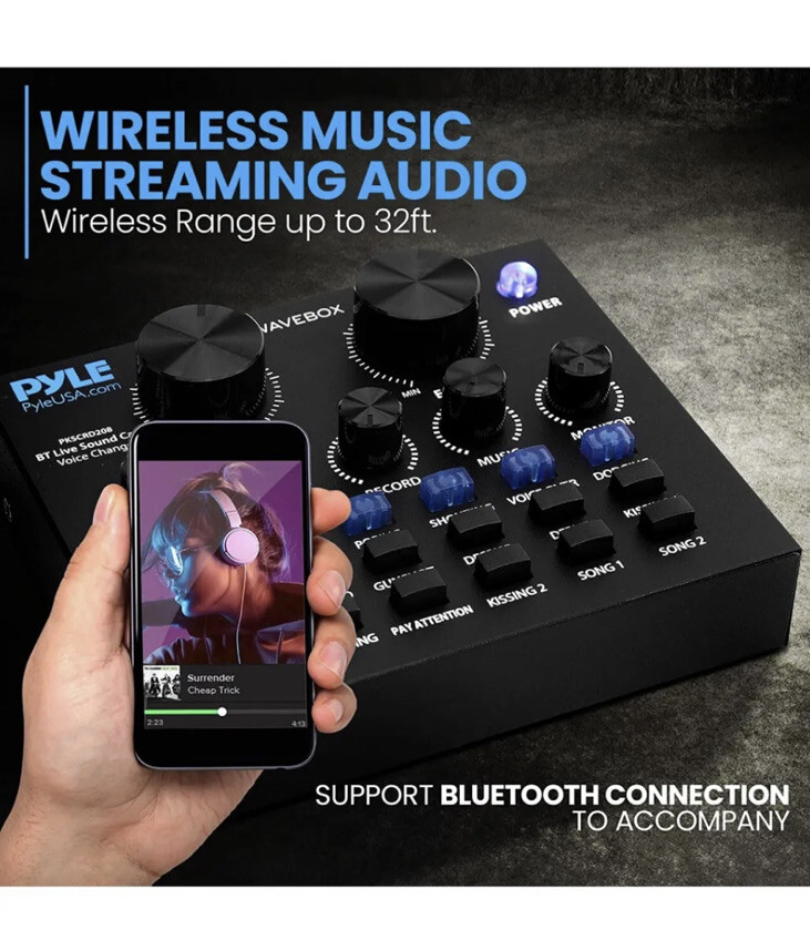 Pyle PKSCRD208 Bluetooth Mini Audio Interface Podcast Mixer Sound Card