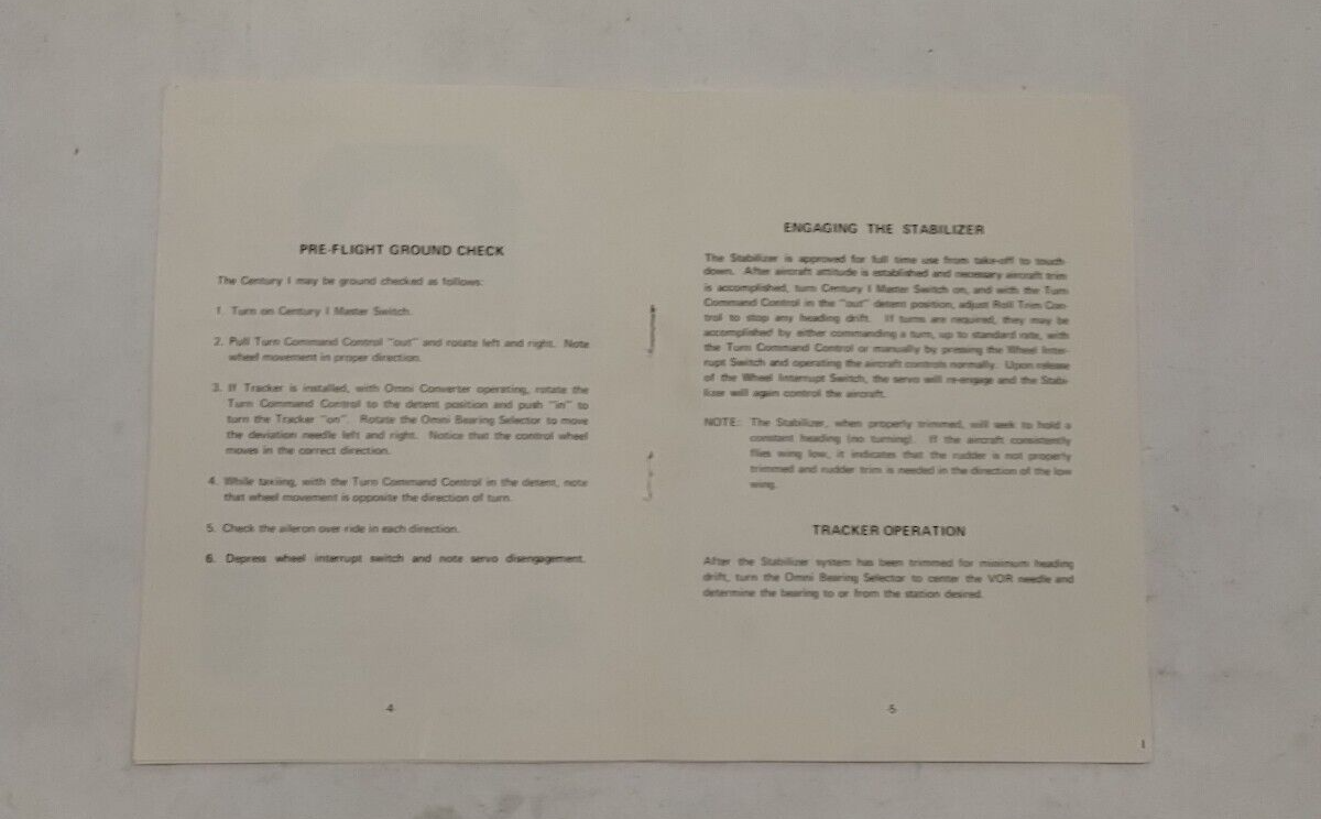 Edo-Aire Mitchell Century I Automatic Flight System Pilots Operating Manual-Orig