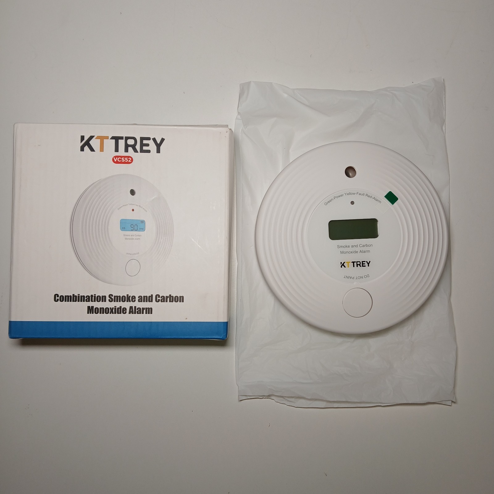 Smoke and Carbon Monoxide Detectors 10 Year Battery Alarm KTTREY VCS52 WHITE