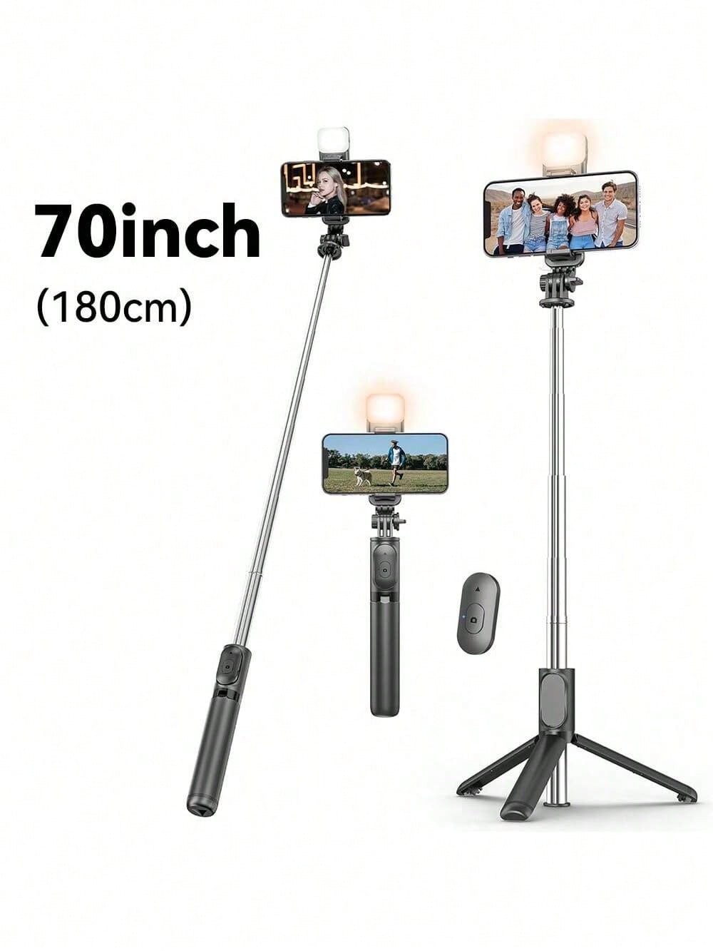 70in Extendable Selfie Stick Tripod w/ Wireless Remote & Fill Light