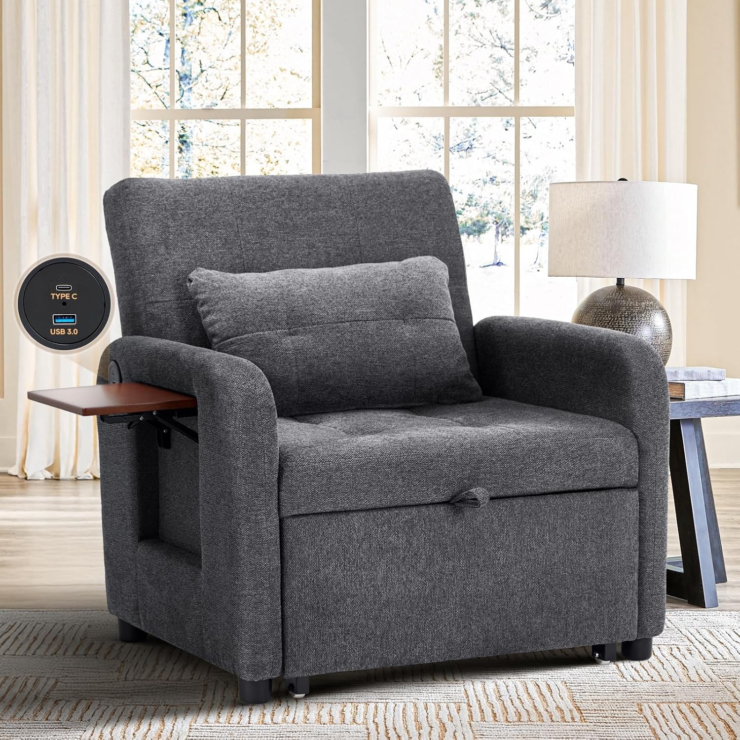 Convertible Sleeper Chair-Fabric Futon Sofa Bed Single Sleeper Sofa Small Couch