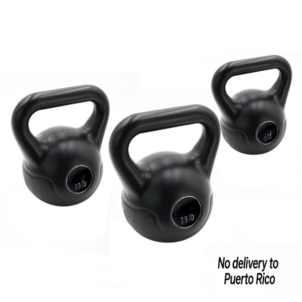 30lb Vinyl Kettlebell Set (5, 10, 15 lbs), Black
