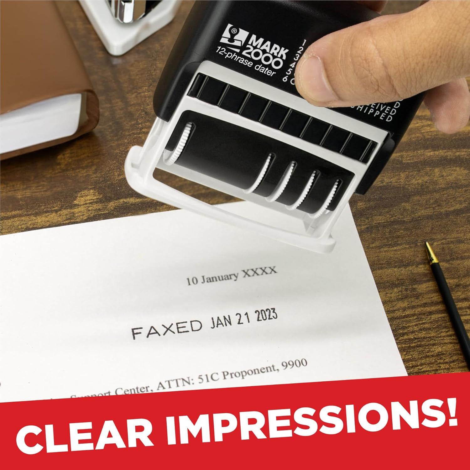 12-Phrase Dater - Date & Phrase Self-Inking Stamp - Red Ink