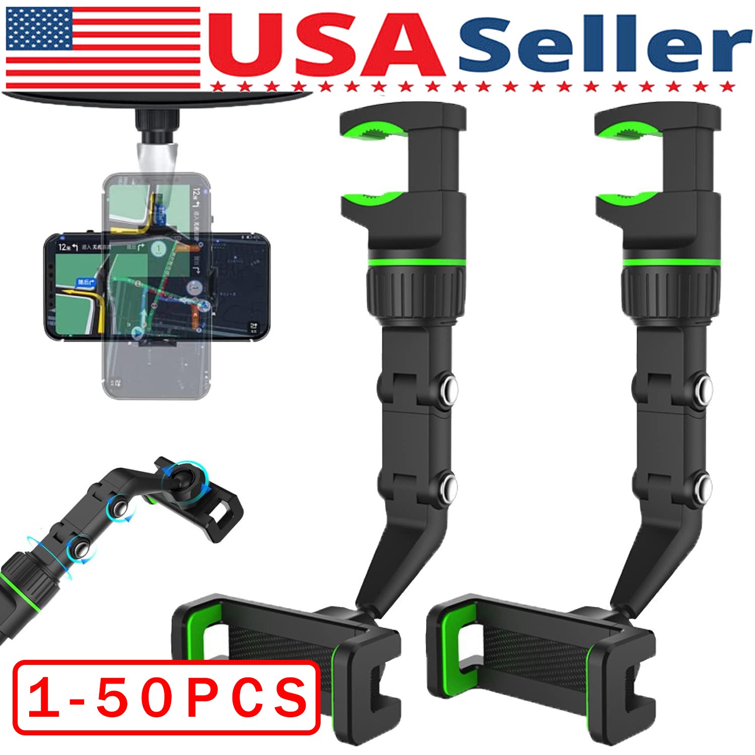 360°Car Rearview Mirror Rotation Adjustable Phone Holder Mount Multifunction Lot