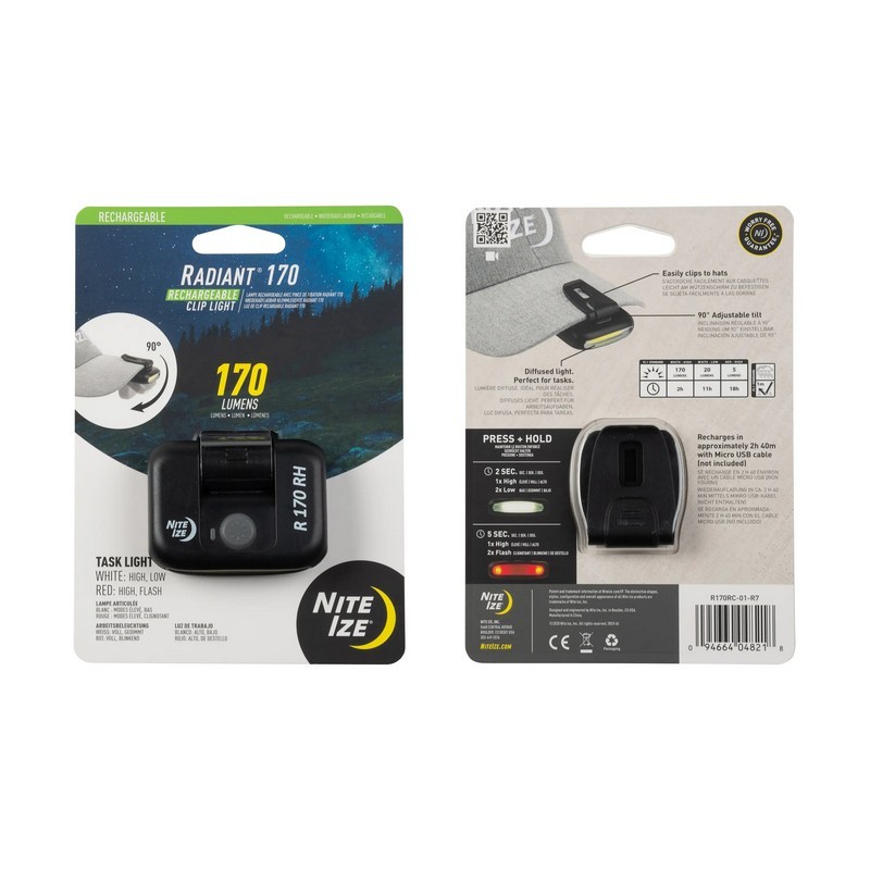 Nite Ize R170RC-01-R7 Radiant®170 Rechargeable Clip Light, Black