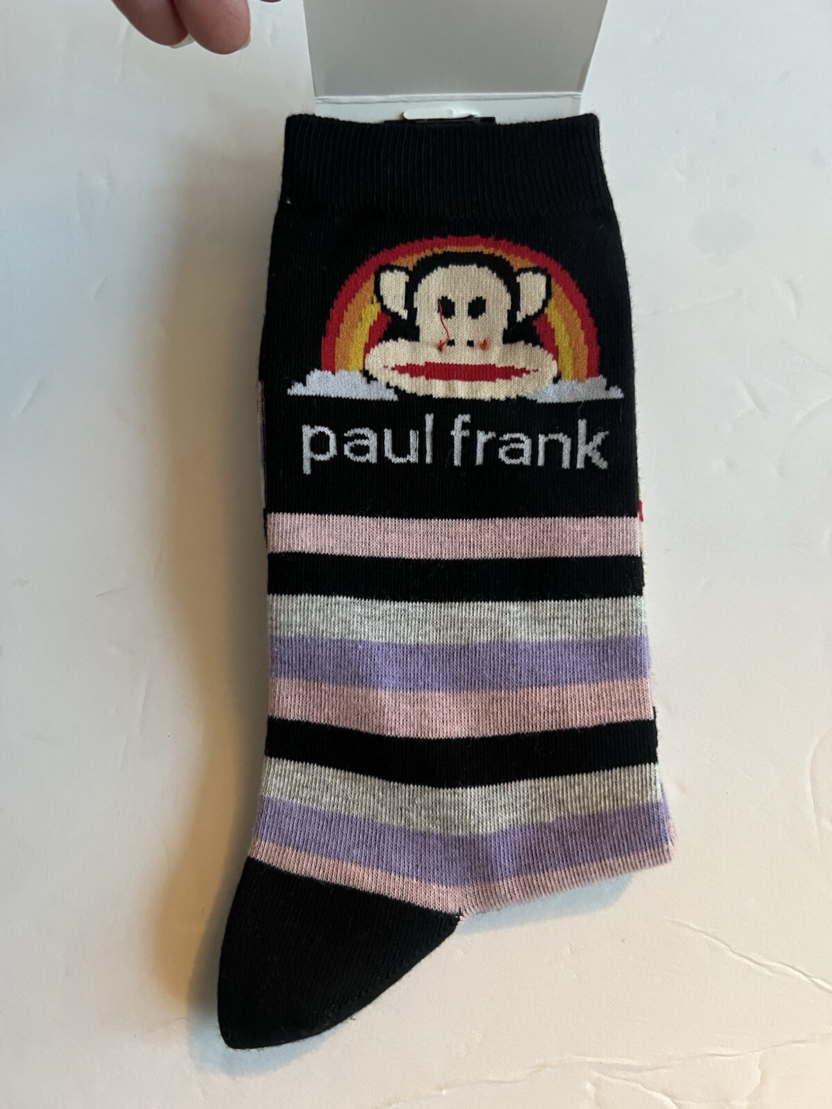New Perri’s Paul frank women black rainbow  & Strips  monkey sock One Size 6-9.5