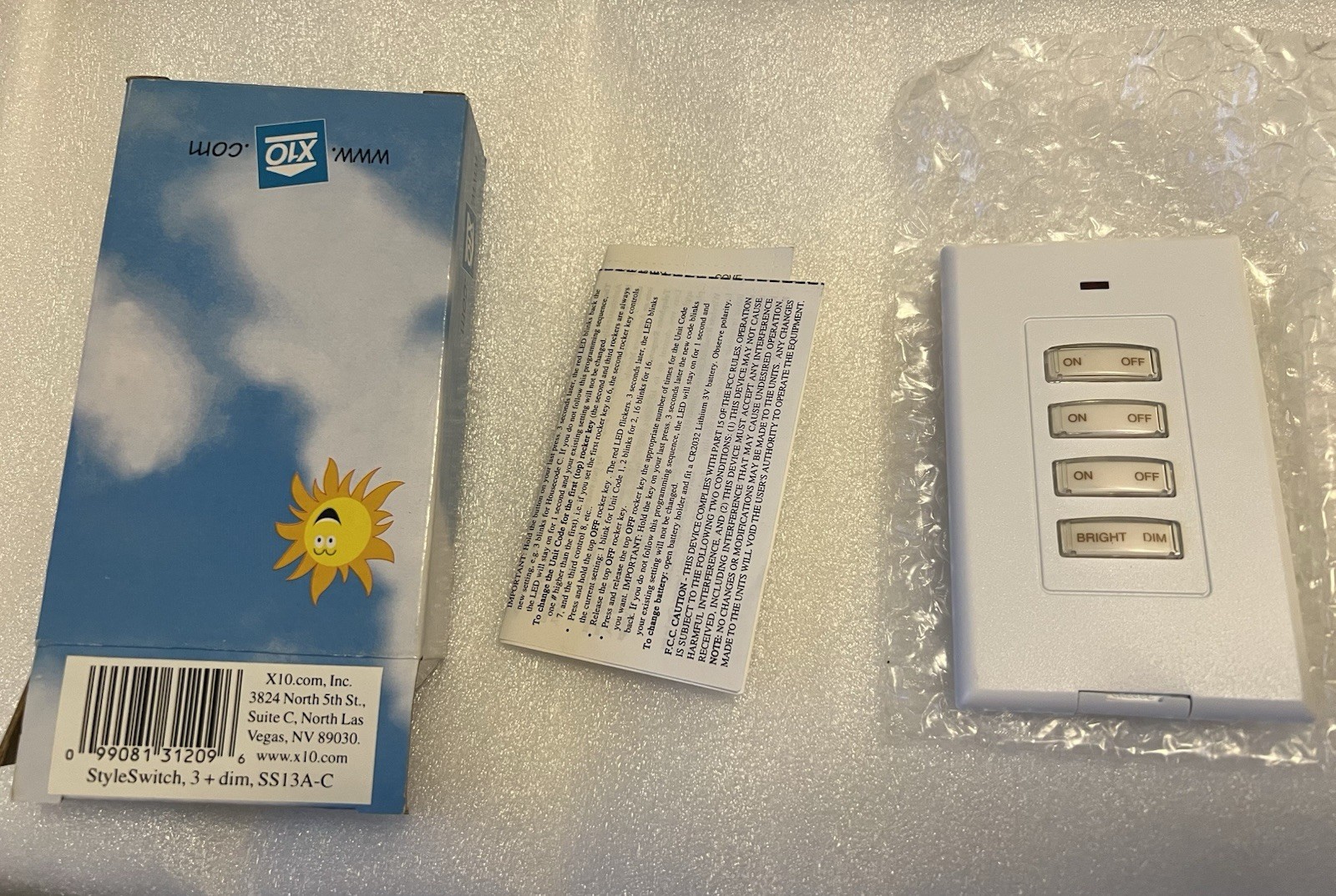 X-10 SS13A-C Wireless 3 Unit + Dim RF Style Switch New in Box
