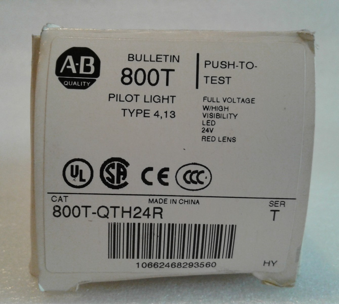 ALLEN-BRADLEY 800T-QTH24R Series T Push-to-Test Pilot Light - Red - New NIB