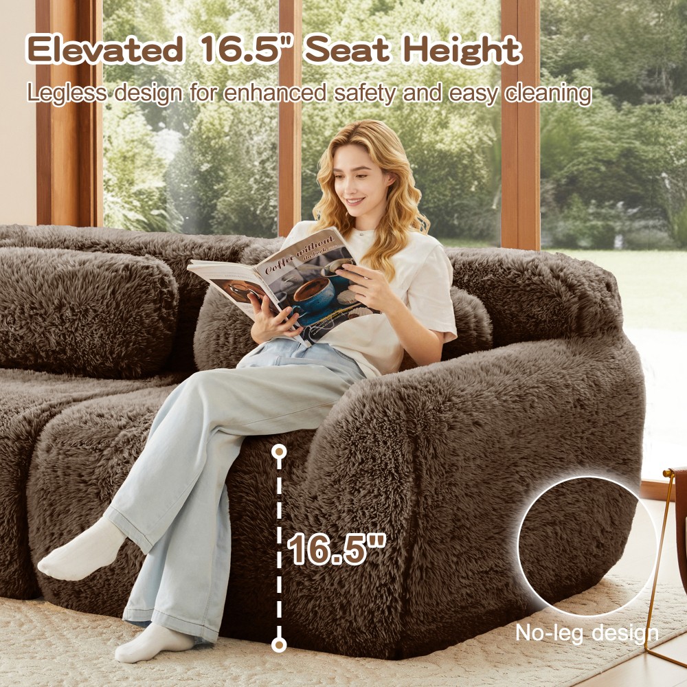 114'' Plush Modular Sectional Sofa w/Ottoman & Pillows - Chocolate