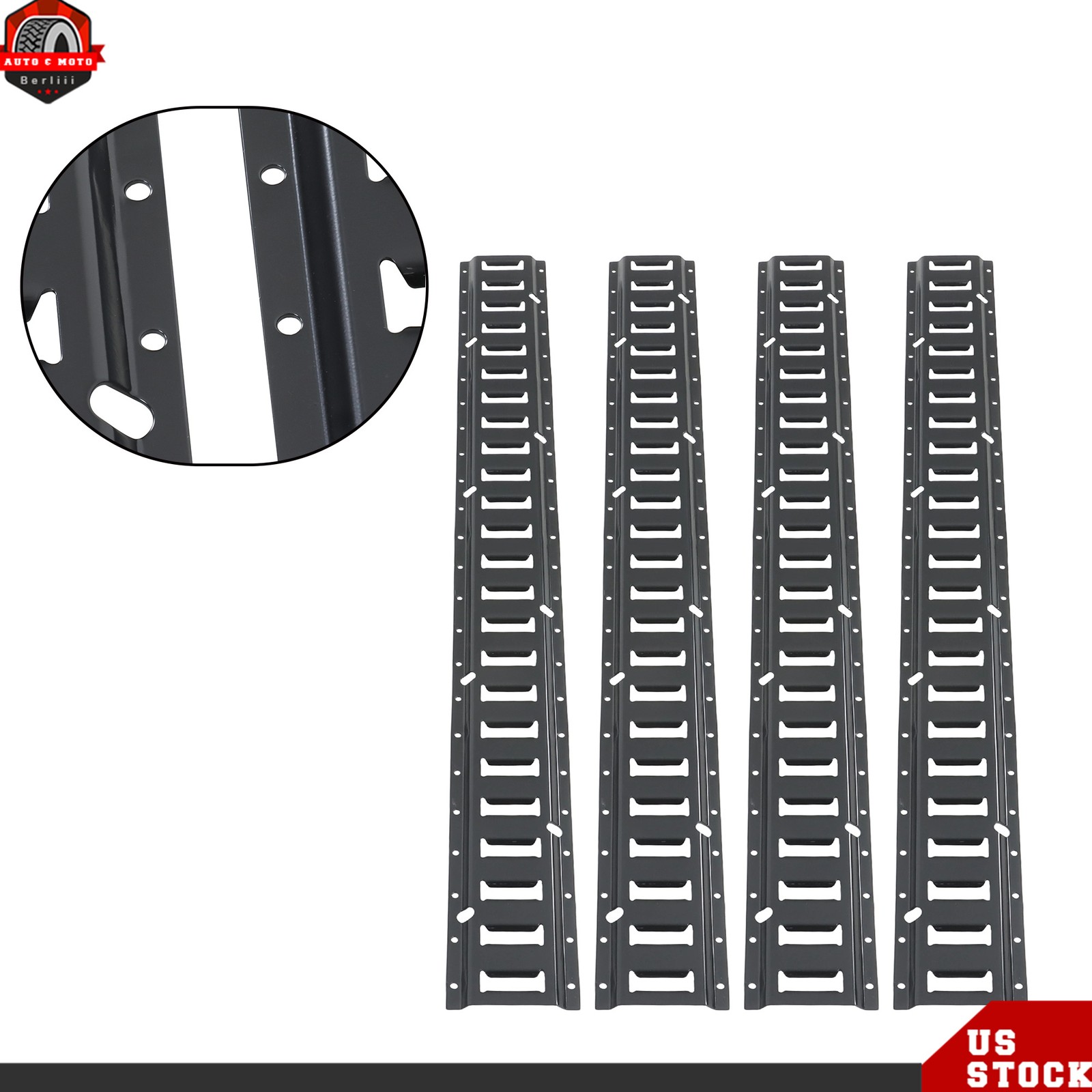 Black For Trailers 4-Piece Set Universal Fitment 4' E Track Tie Down Rail Kit
