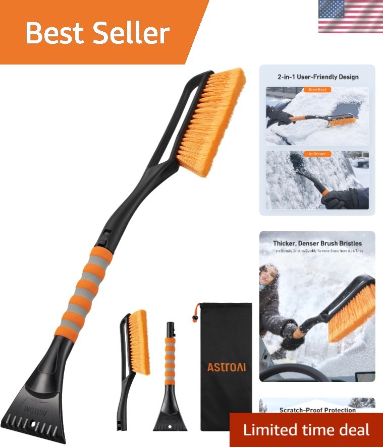27" Ergonomic Snow Brush & Ice Scraper - Detachable, Scratch-Free Design