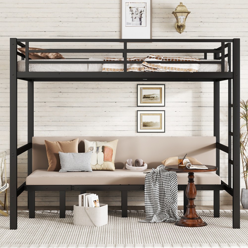 Full over Full Metal Bunk Bed - Pull-Out Lower Bunk (3 Sections) w/Safety Rails