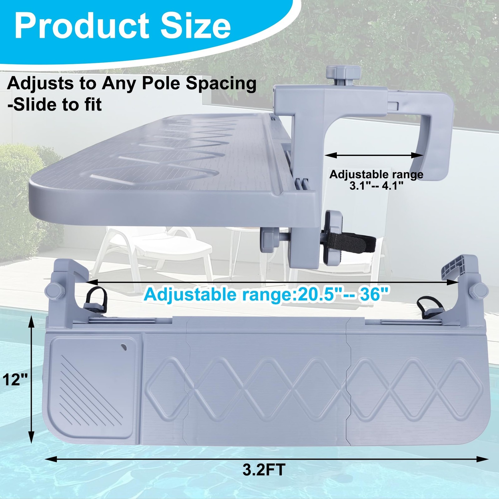 winemana Pool Bar for Above Ground Pool, 38.4 x 12 Inch Adjustable Poolside Tabl
