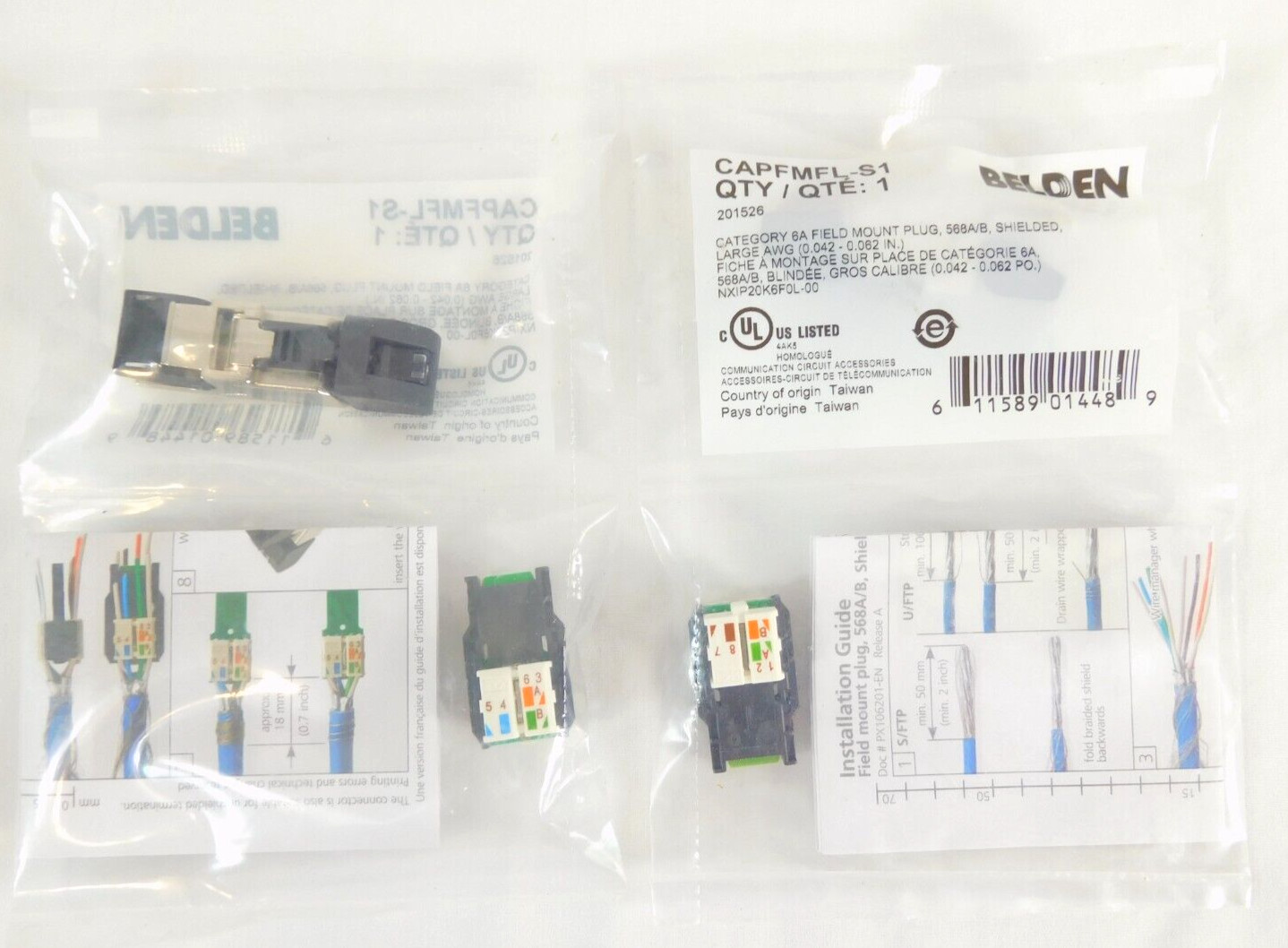 Cat6a Field Mount Plug 568A/B Shielded Large AWG 22-24 CAPFMFL-S1 QUANTITY OF 2