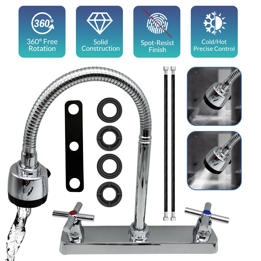 RV Kitchen Sink Faucet with Flexible Arc 360° Rotatable Sprayer Camper Motorhome