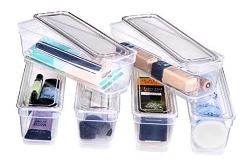 Bin Pack, [6] Long Home Organizer Storage Boxes with Lids, Translucent 6 Long