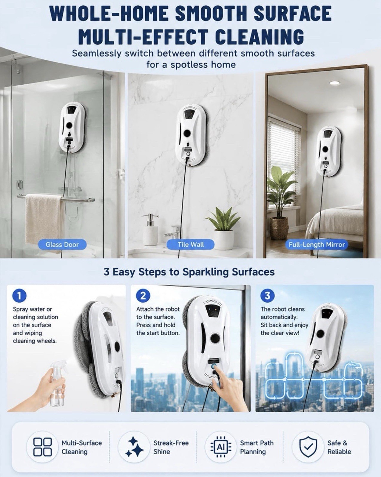 Automatic Window Cleaning Robot Smart Glass Cleaner with Remote Control