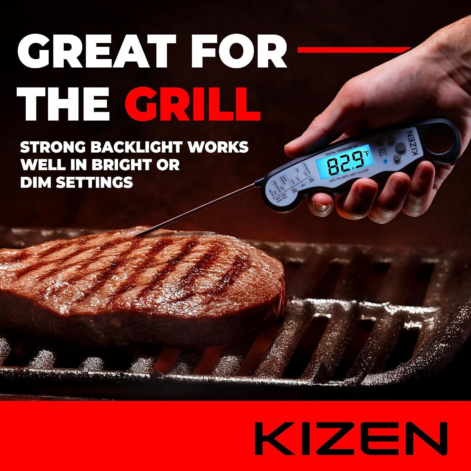 Digital Meat Thermometer 6.2 Inch Waterproof Fast Read Large Display Kitchen
