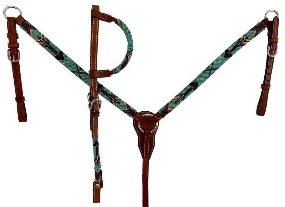 Leather Western Tack Set With Headstall ,Breast Collar and Reins.
