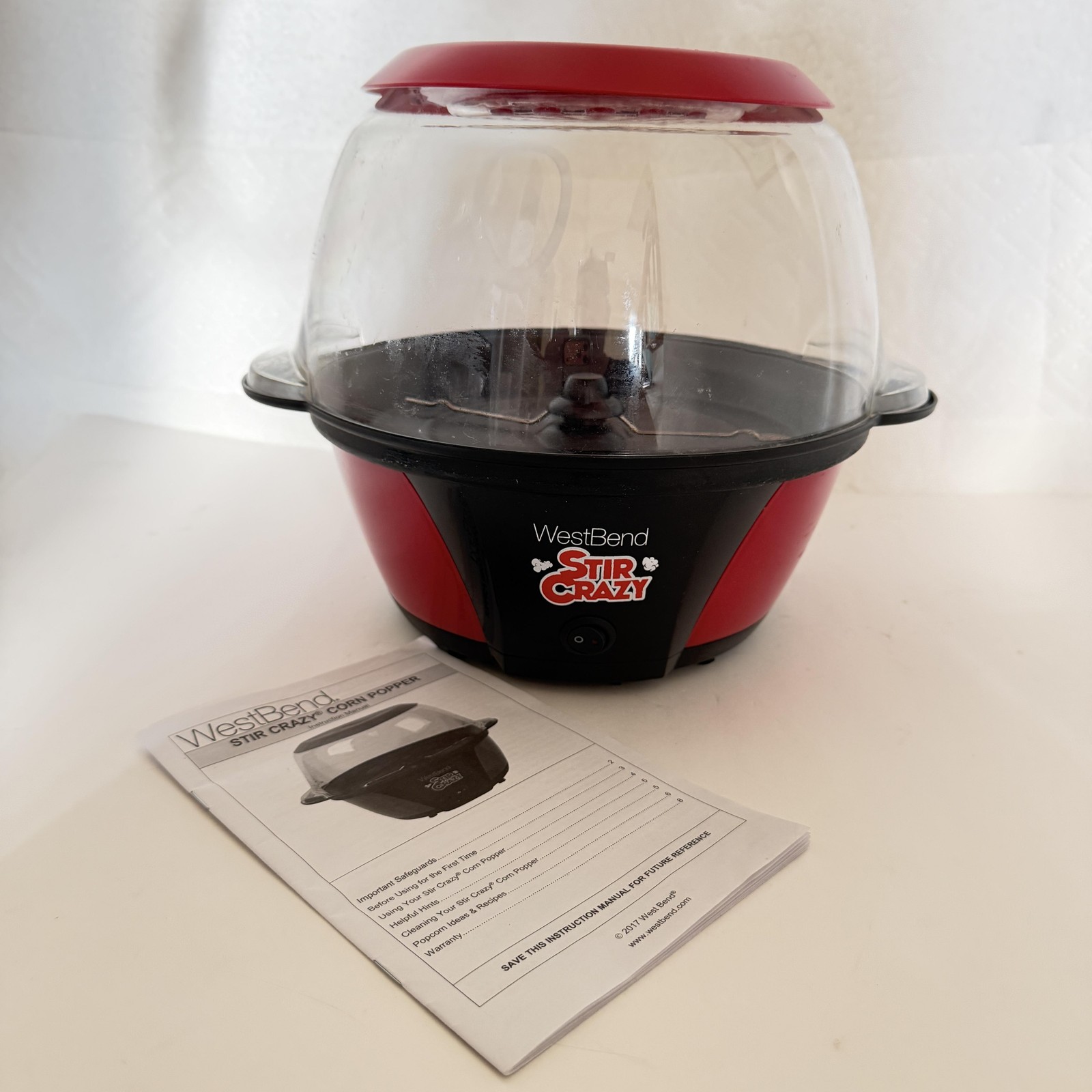 West Bend Stir Crazy Corn Popper 82707 Electric Popcorn Maker Red 850W Plastic