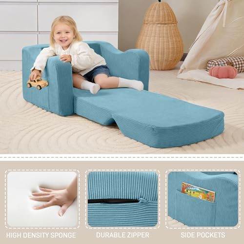 Thick Comfy Toddler Chair and Couch for Kids,2-in-1 Kids Couch Corduroy Blue