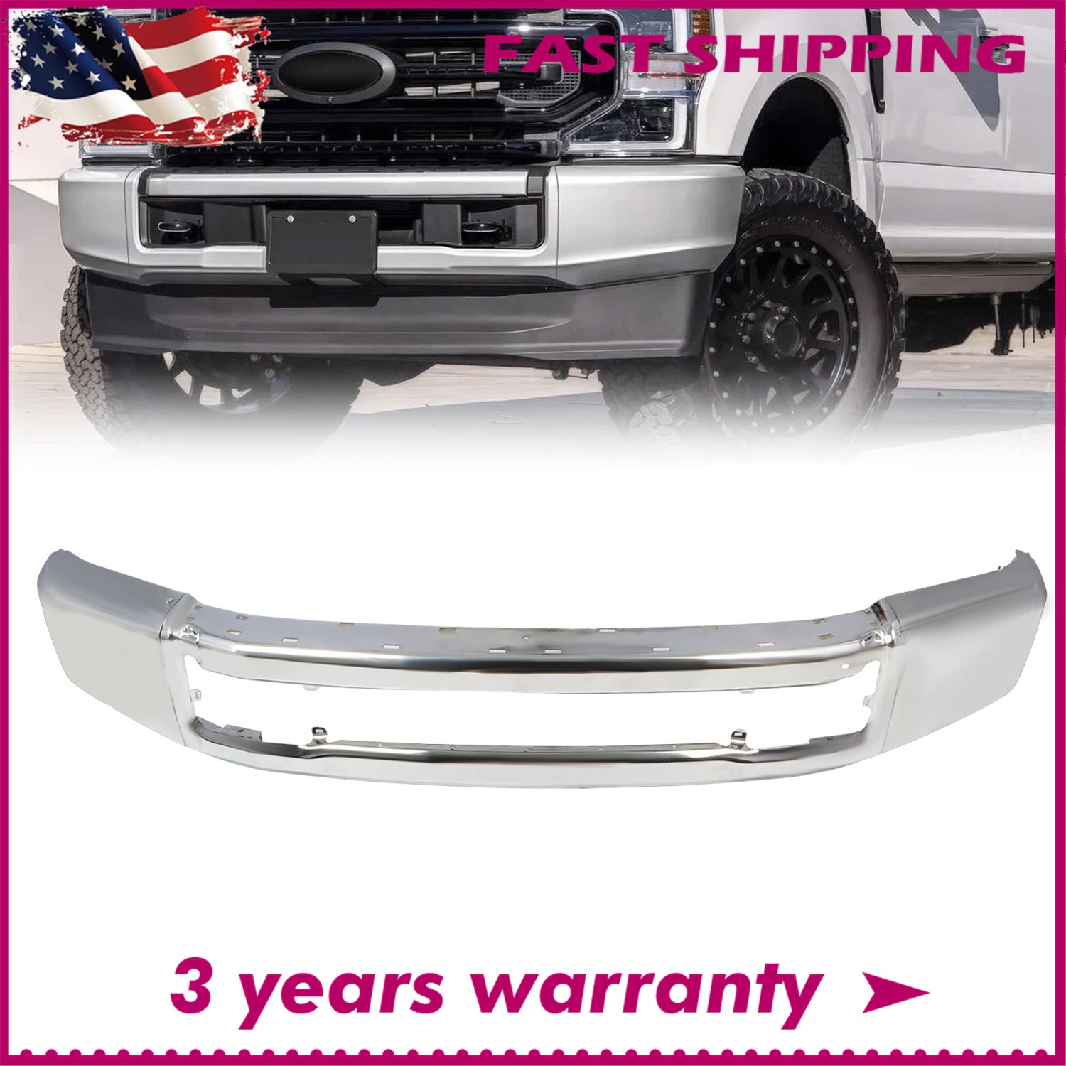 Chrome Steel Front Bumper Face Bar for Ford F250 F350 Super Duty 2020 2021 2022