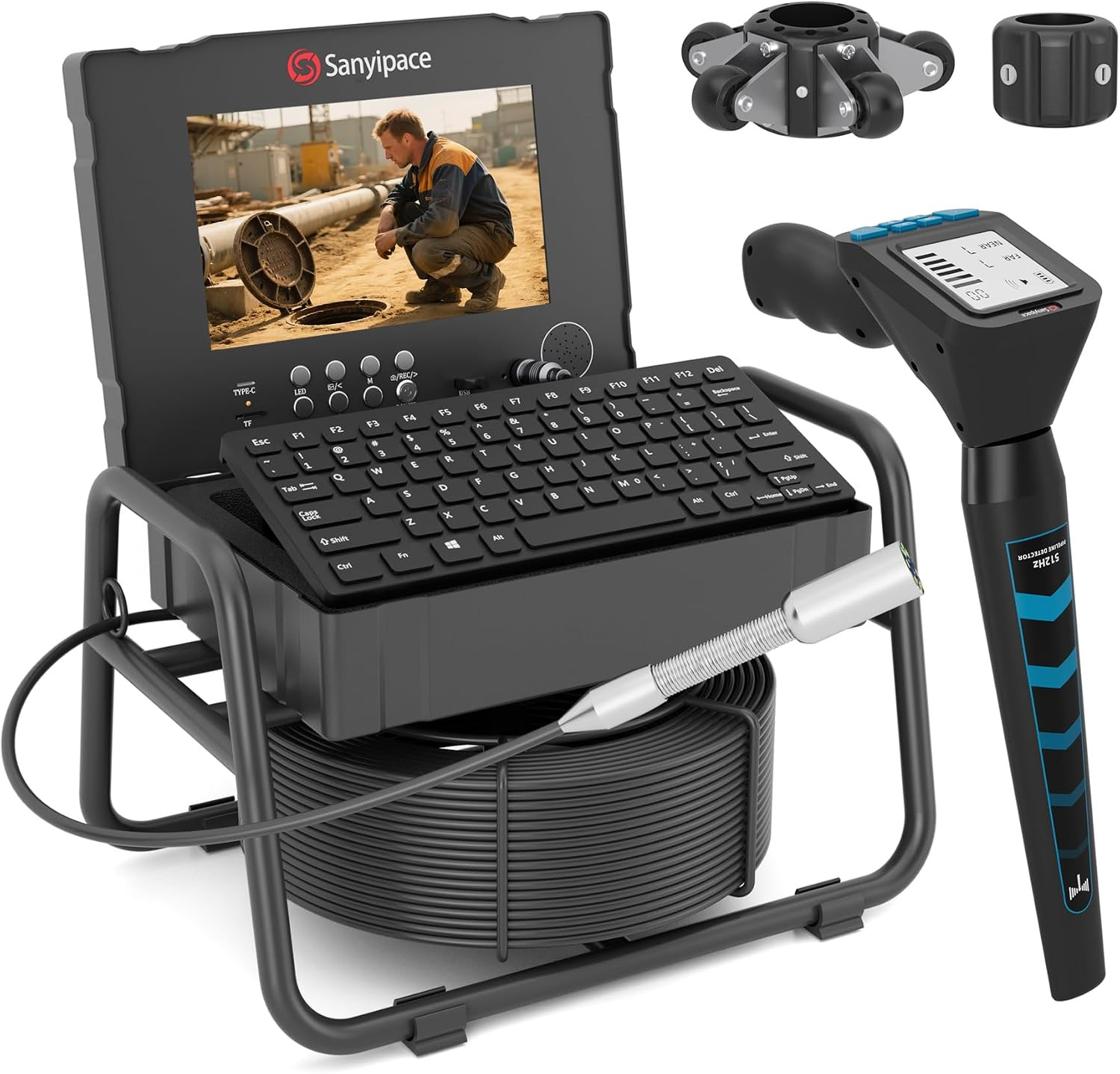 Sanyipace 165FT Sewer Camera 10" Drain Pipe Camera 512Hz Locator 1080P