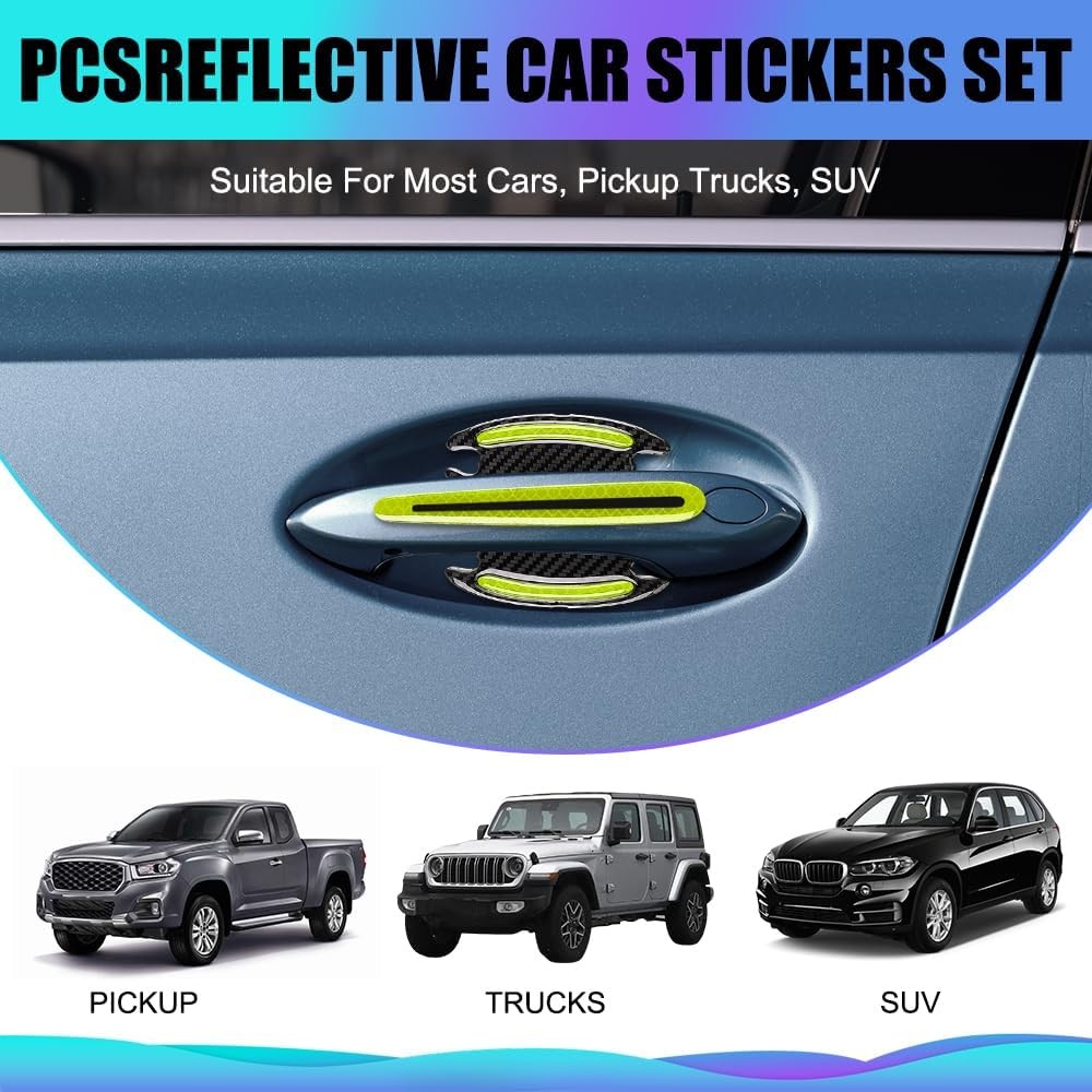 8PCS Car Door Handle Protector Reflective Sticker, 3D Ca Color: Gemstone Green