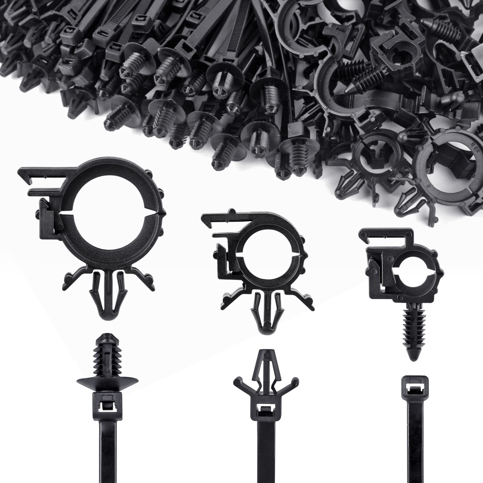 UNIGT 180pcs Nylon Universal Cable Tie Buckle, Push Mount Zip Black