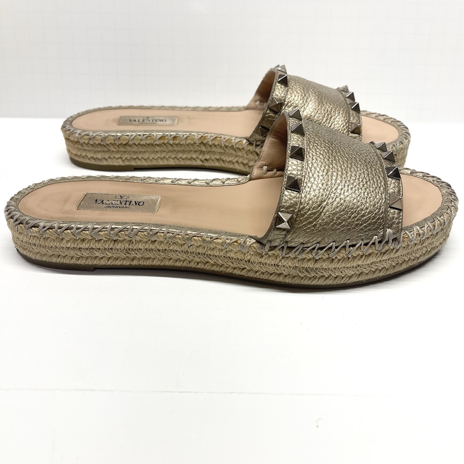 Valentino Garavani Women's Rockstud Double Espadrille Slide Sandals Size 39