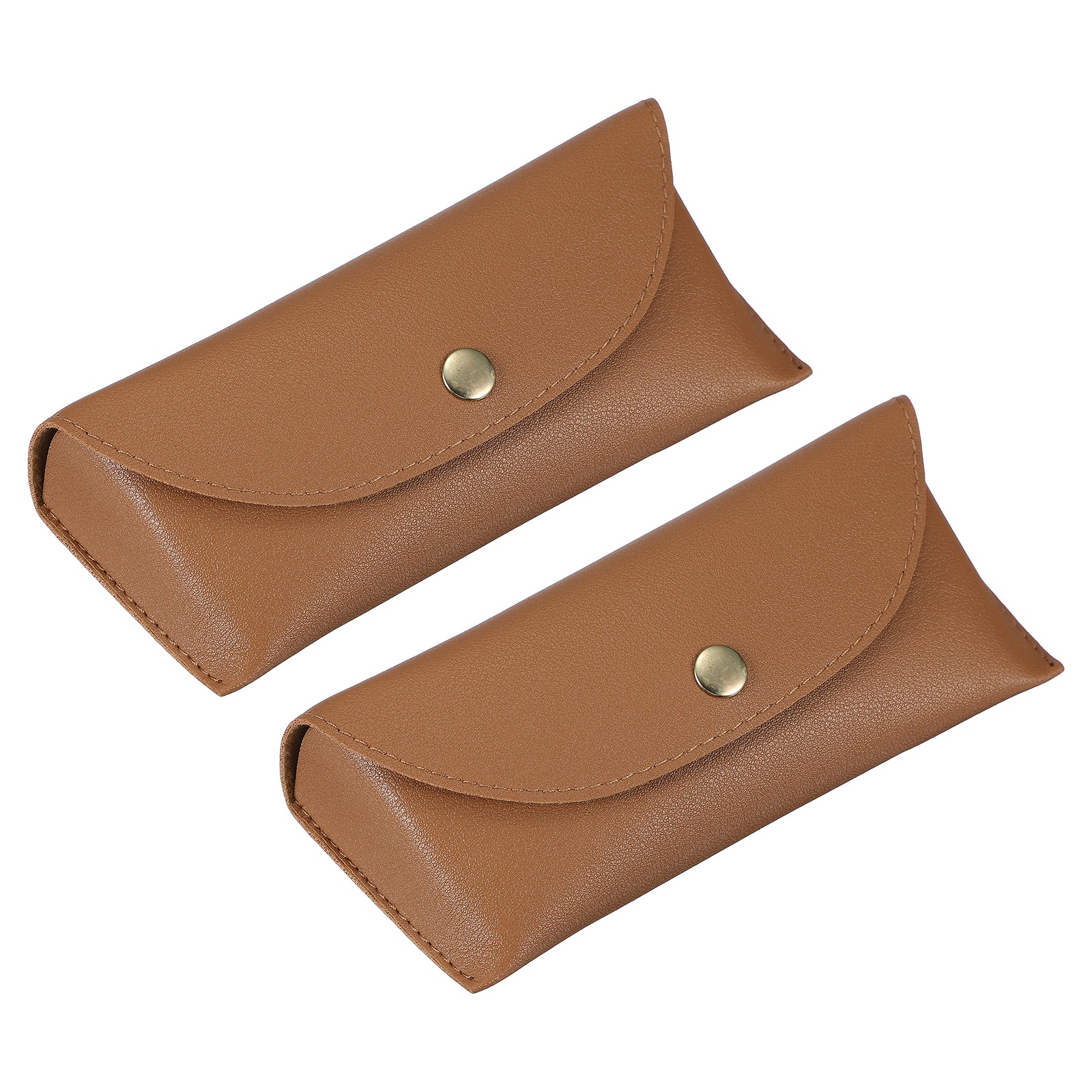 2Pcs 6.9"x 1.5" x 2.8" Leather Eyeglass Cases with Button Brown,