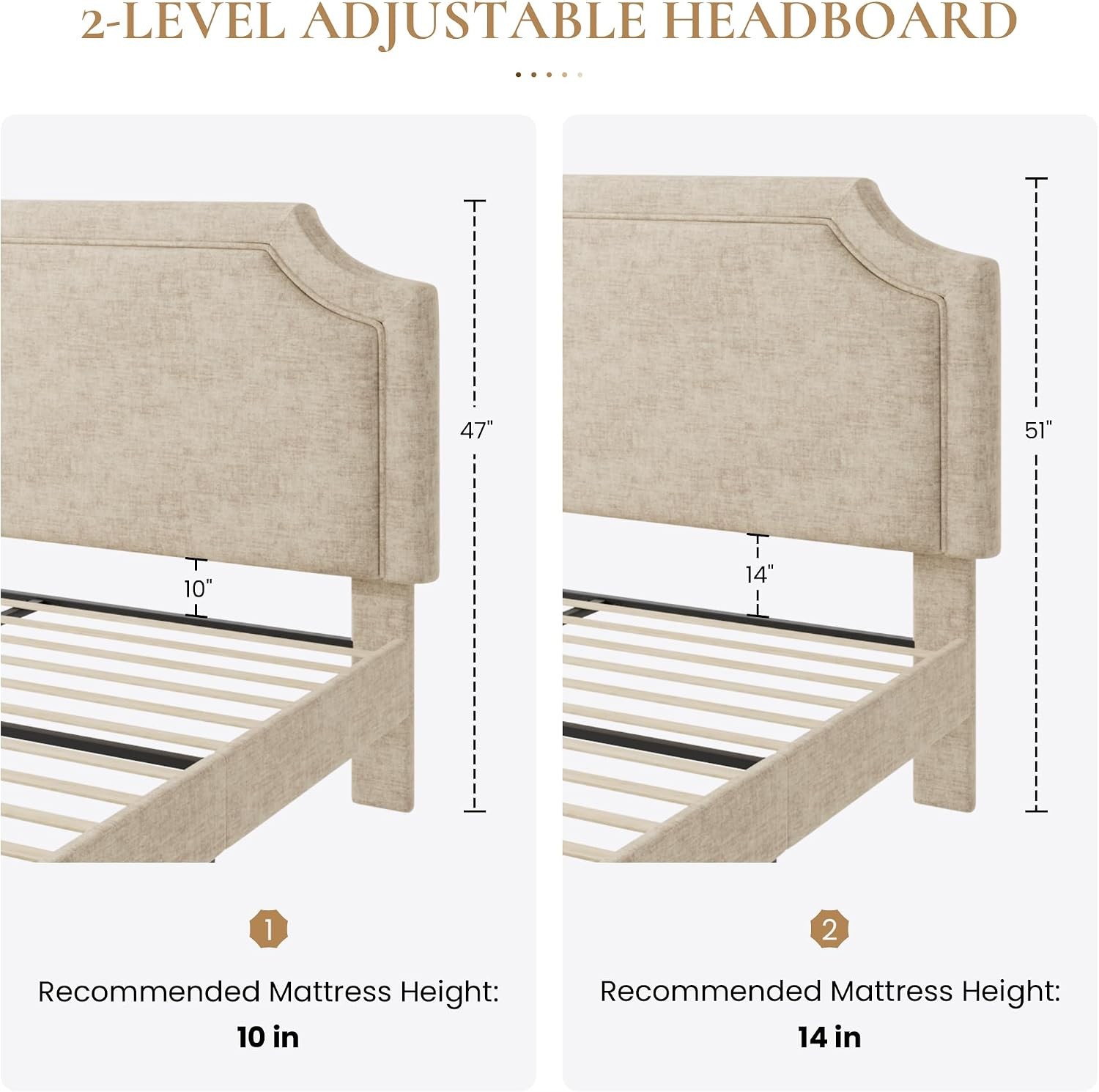 Chenille Queen Size Bed Frame with Belgrave Headboard Beige | Platform Bed with