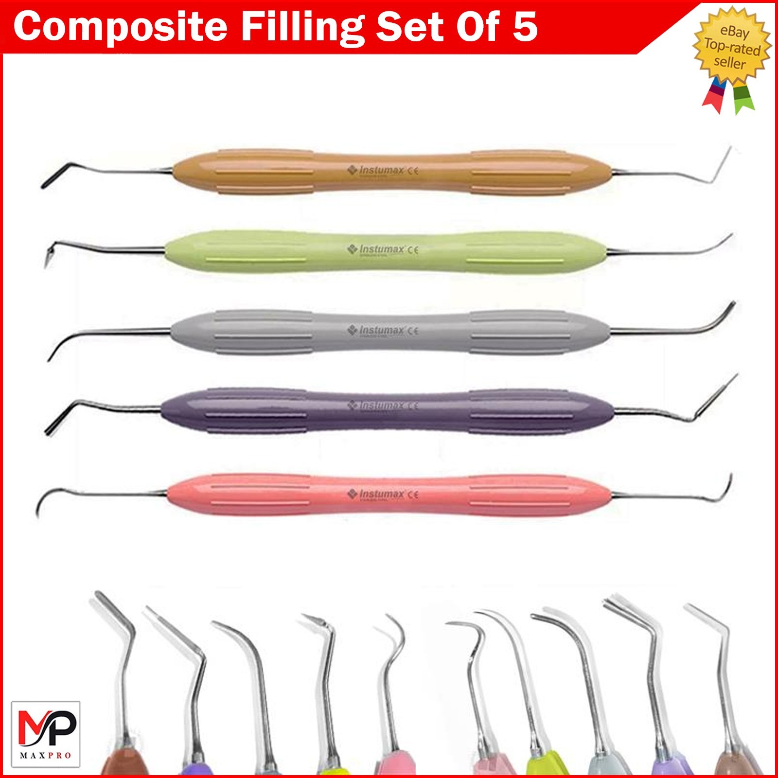 Dental Composite Filling Instruments Silicon Handle Restorative Tools, Set of 5