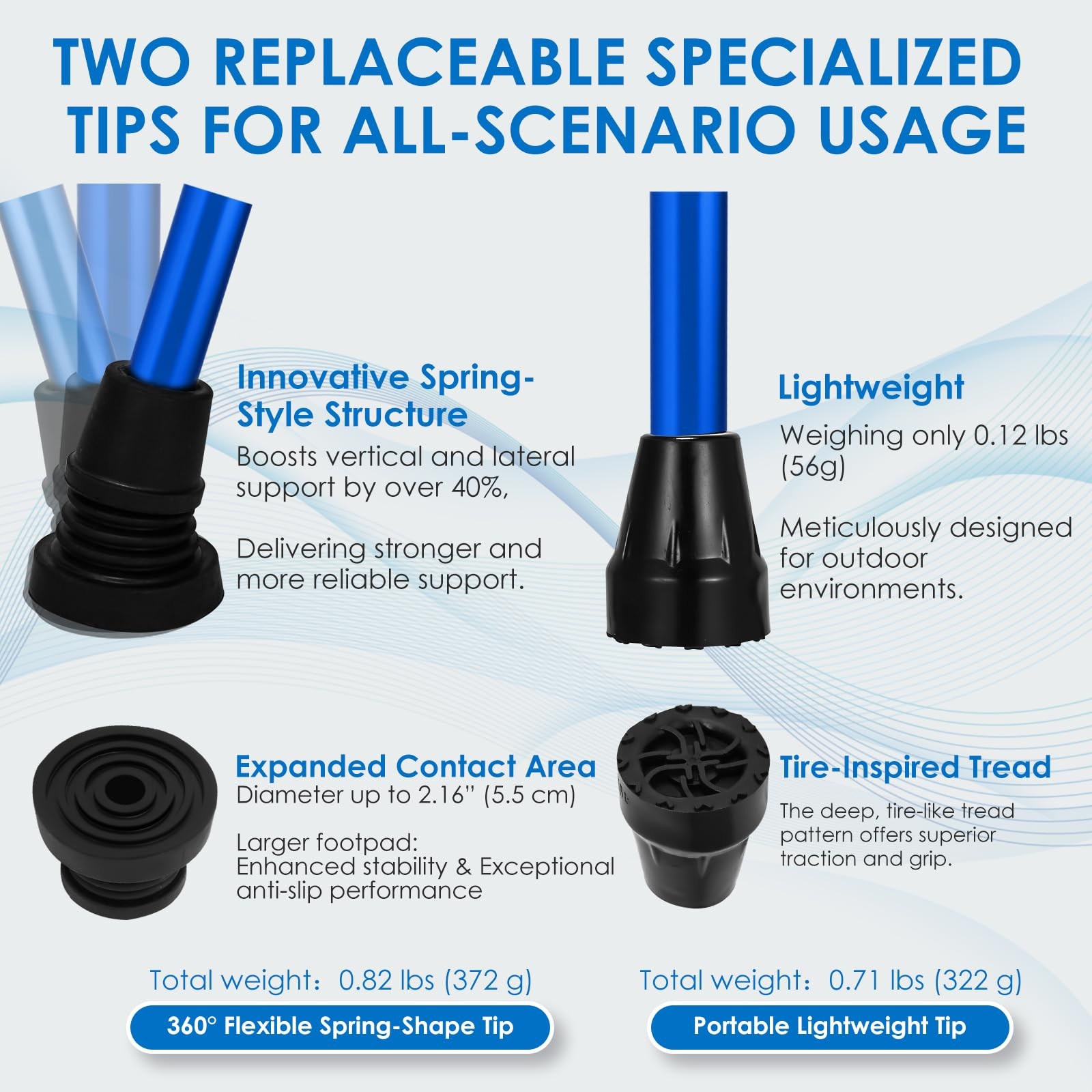 WLKPAL Adjustable & One-Button Folding Walking Cane for Large, Nautical Blue