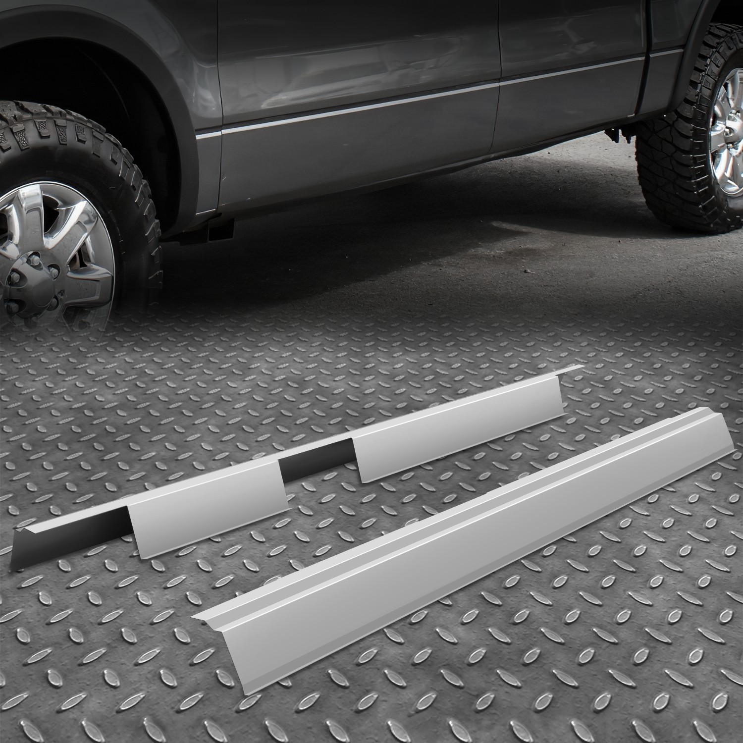 Left & Right Stamped Steel Rocker Panels for 09-14 Ford F150 Truck Crew Cab
