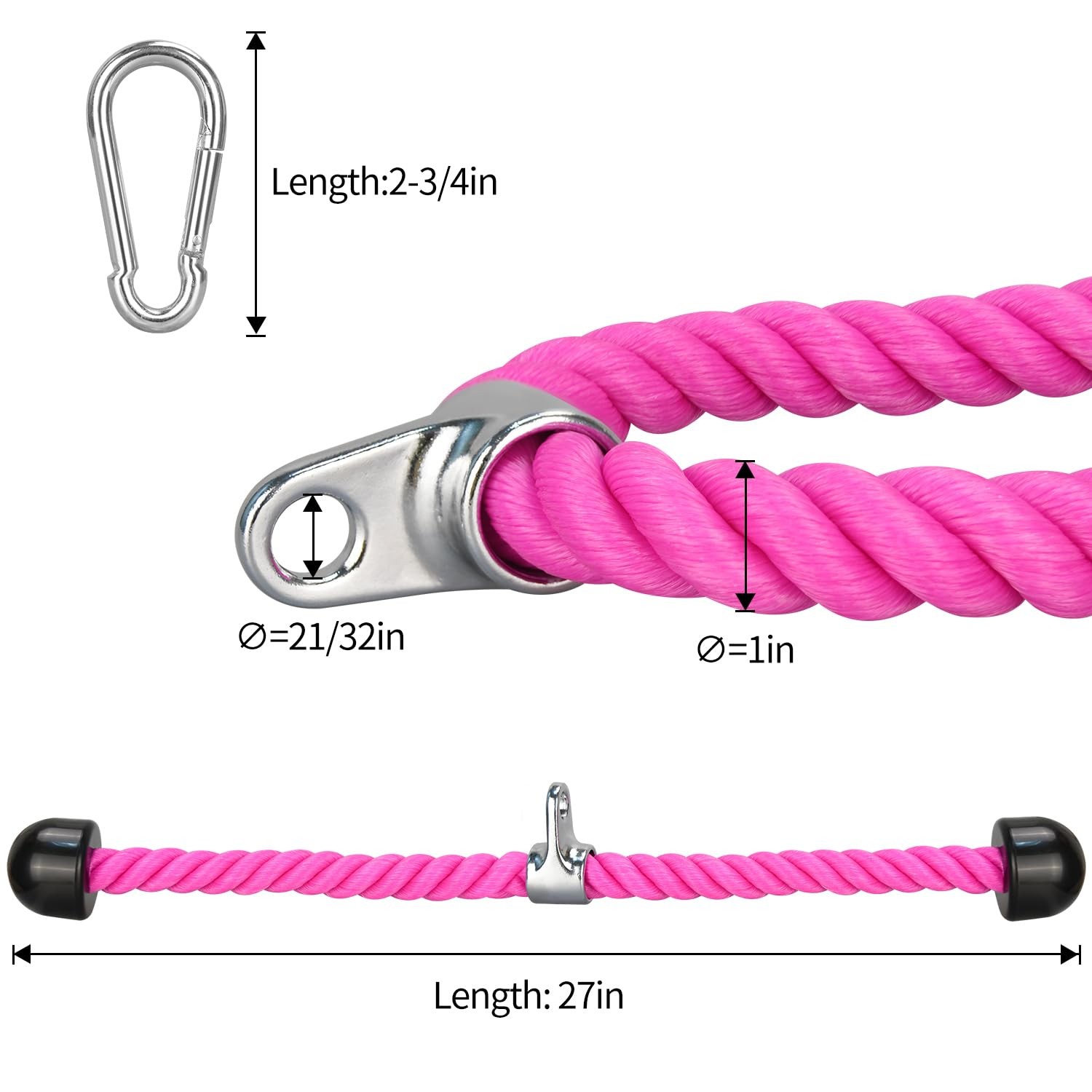 DkOvn Tricep Rope, 27 Inches Cable Machine Attachment, Pull 27-inch, Pink