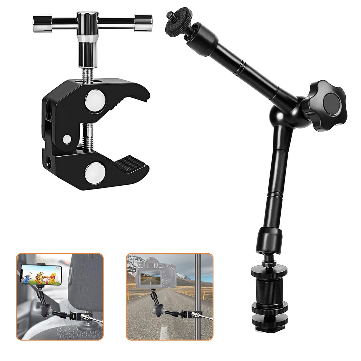 11" Articulating Magic Arm with Super Clamp Crab for DSLR Camera Monitor Light