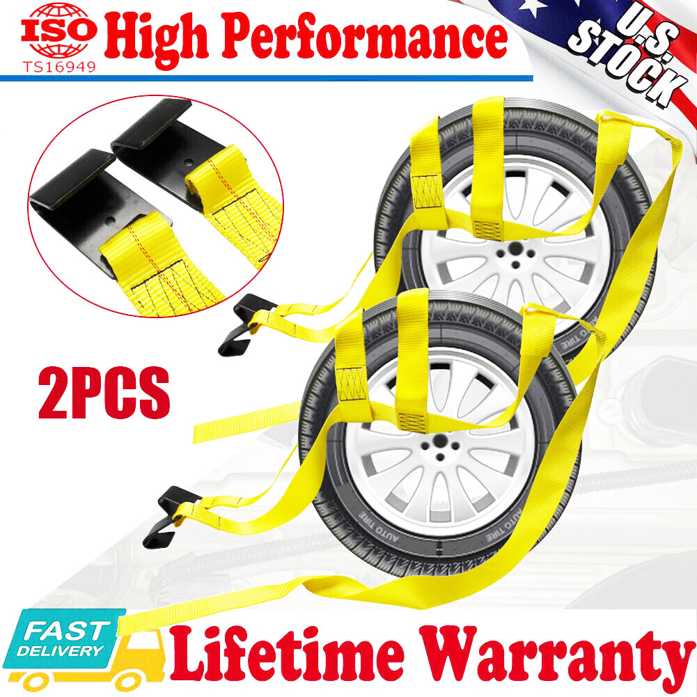 2 pack Tire Basket Straps Wrecker Car Hauler Truck Tow Dolly Tire Wheel Tie Down