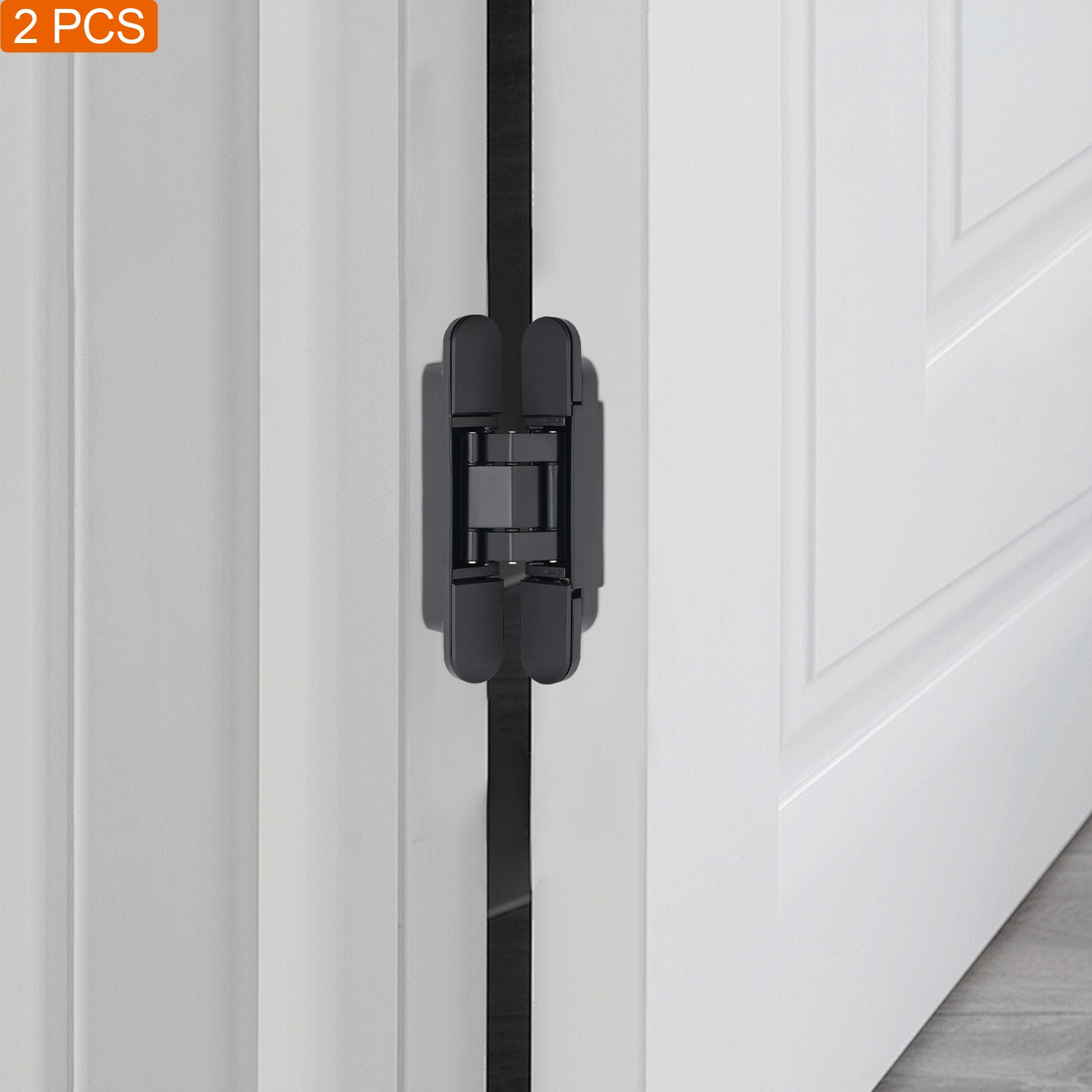 2-Pack 6 Inch Black Hidden Door Hinges Heavy Duty Zinc Alloy Concealed Hinges