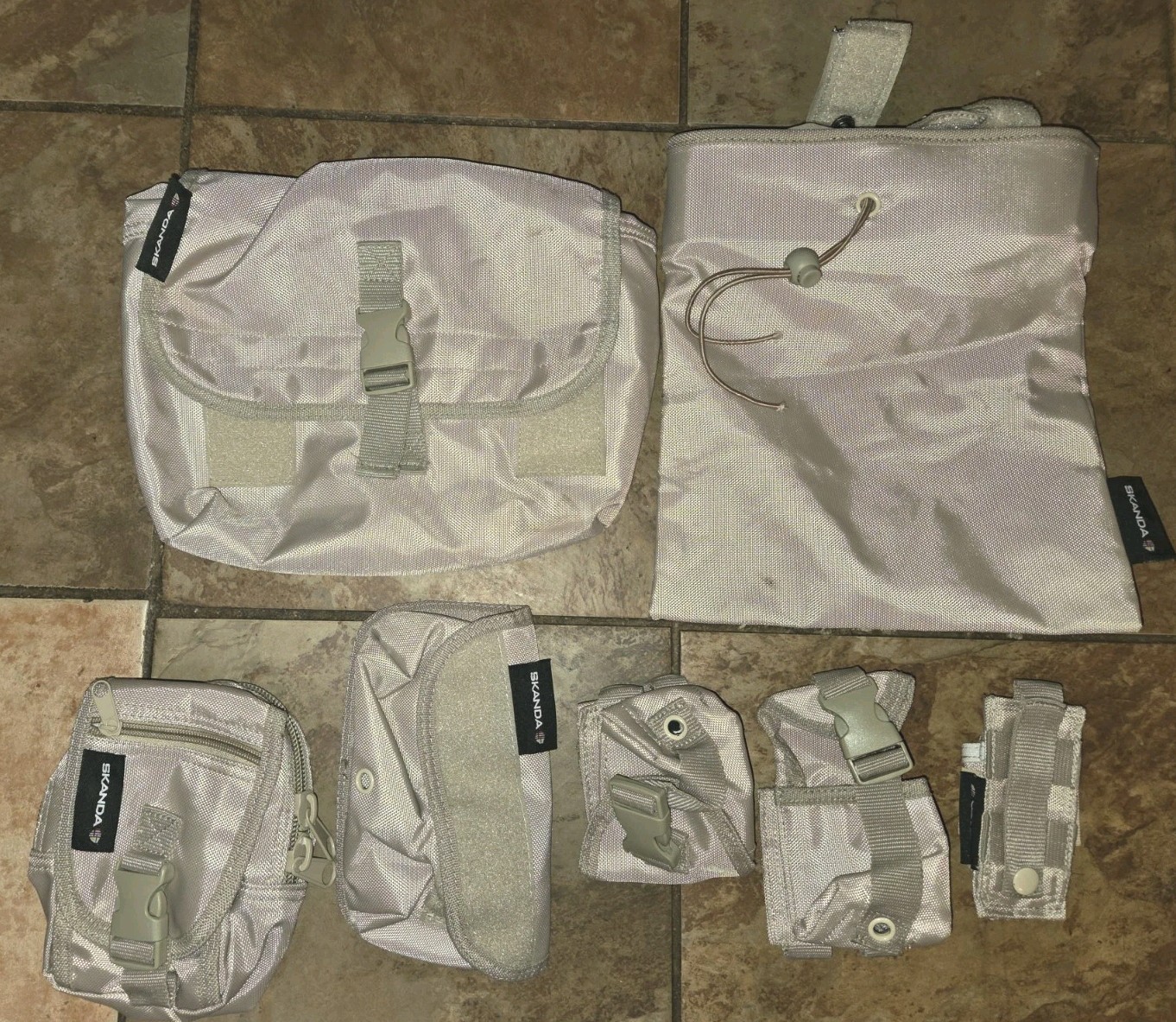Lot Of 7 Skanda Tactical Pouches Bags Beige