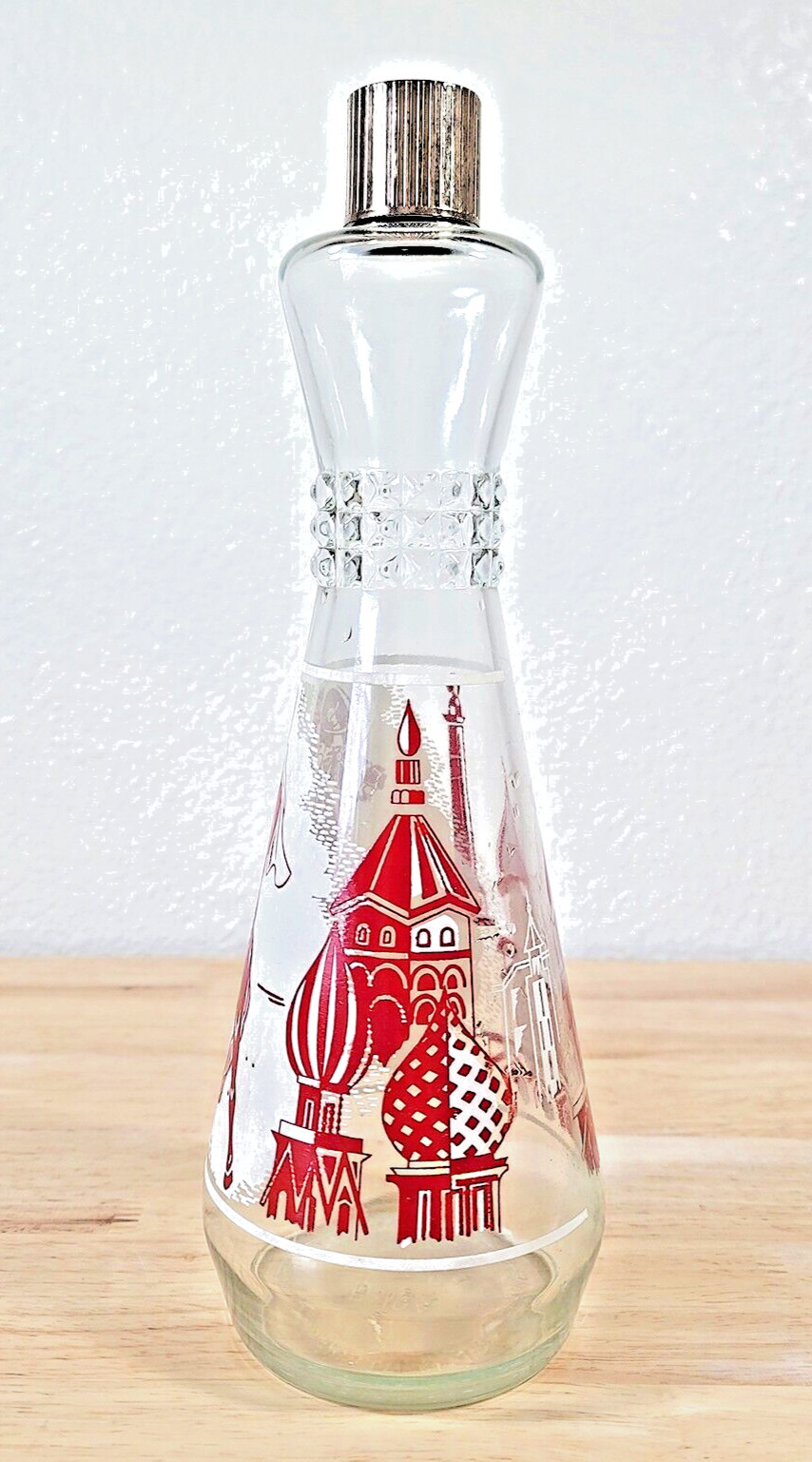 Mid-Century Arrow Vodka Bottle Red Silver St Basil’s Cathedral Russian Horseman