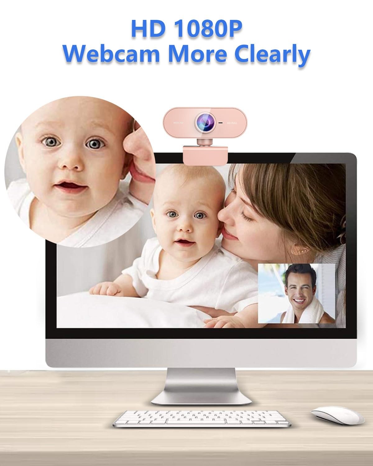 Webcam for PC&1080P HD Web Cam,Webcam with Microphone,Stand Pink
