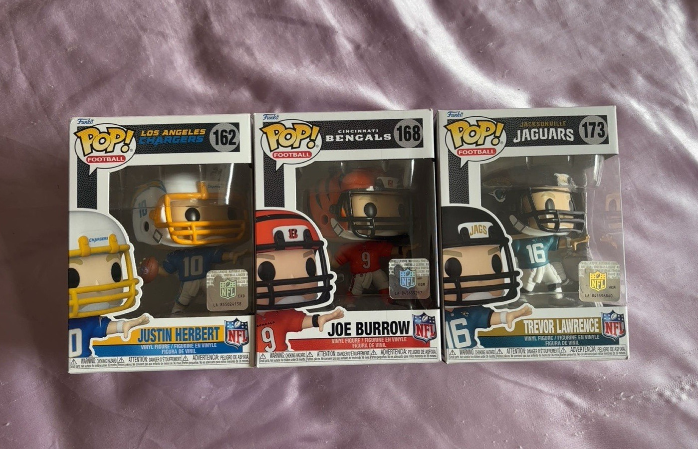 Funko Pop! NFL Vinyl Lot 3 Boxed Herbert #162 Burrow #189 Lawrence #163