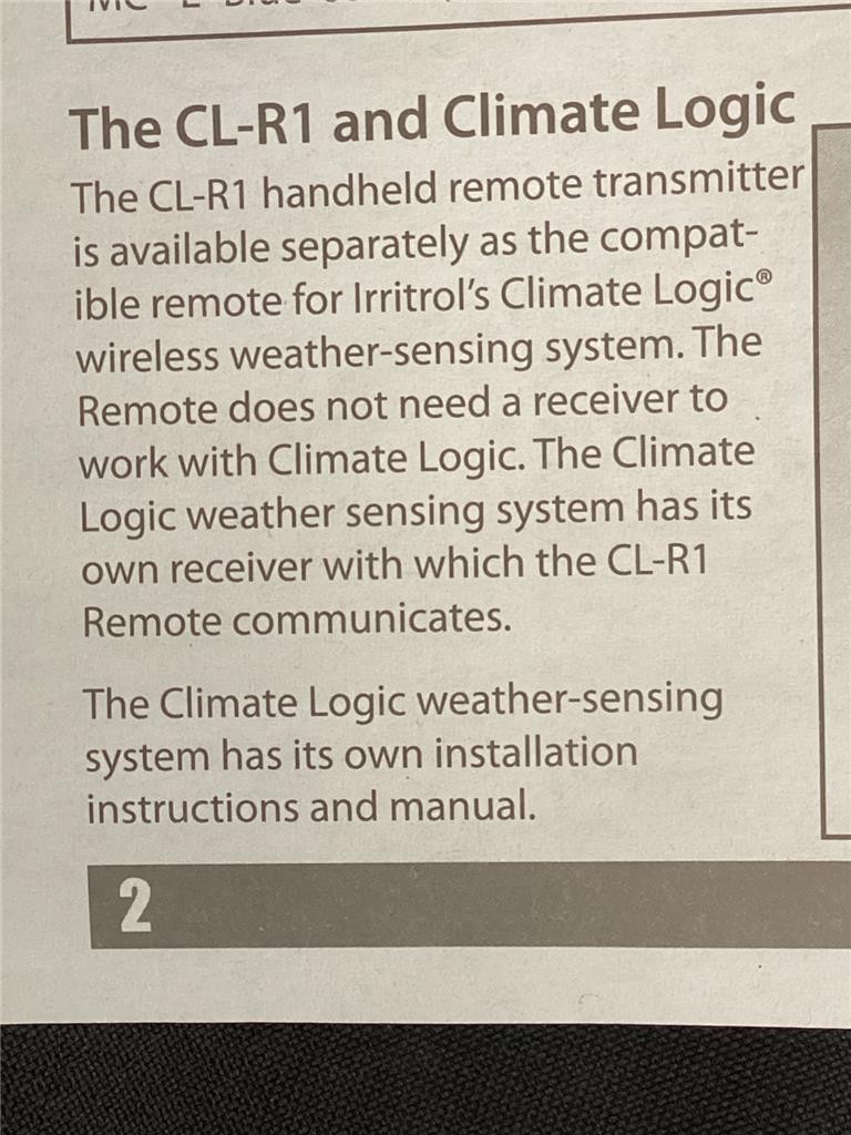 + Irritrol Climate Logic Handheld Remote CL-R1 Transmitter NEW