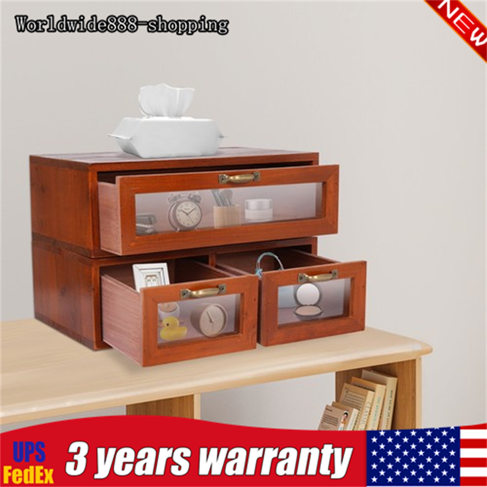 Wooden Storage Box 3 Drawers Wooden Desktop Organizer Tabletop Storage Box