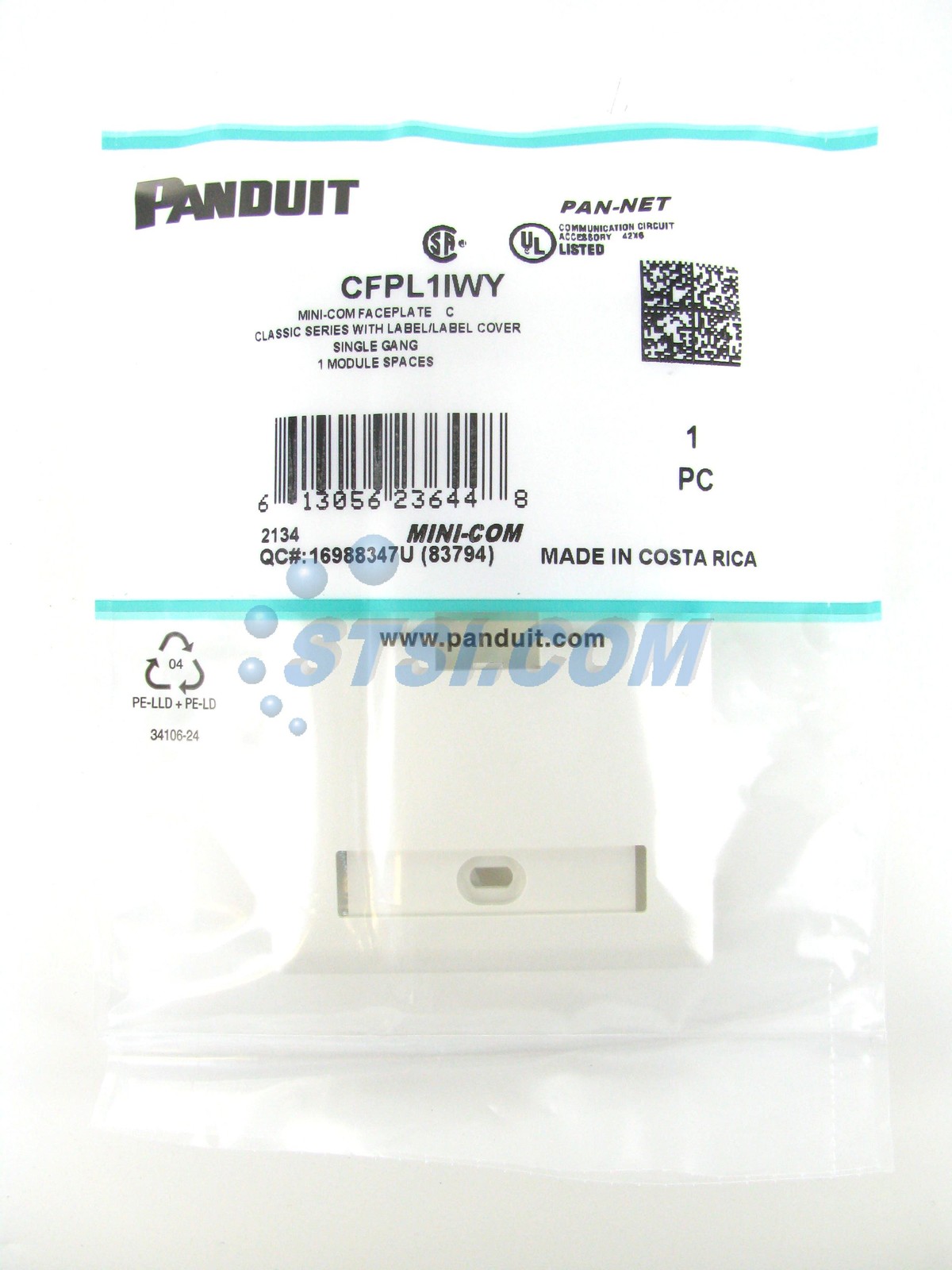 Panduit CFPL1IWY 1-Port Mini-Com Faceplate, Labeled Series, Off-White ~STSI